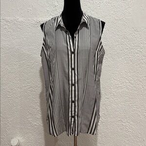 Express Long Shirt Striped Dark Grey and White Sleeveless Size Large